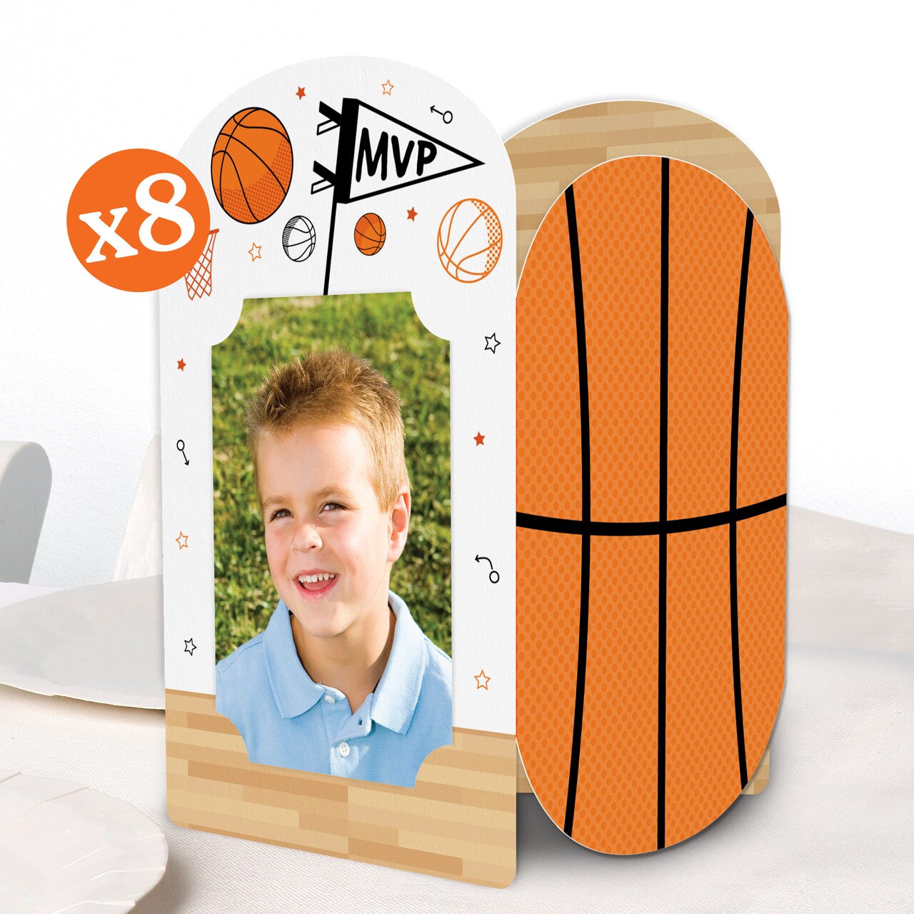 Big Dot of Happiness Basketball Photo Holder Centerpieces, 4x6 Picture Display Box, Sports Table Decoration for Kids Birthday Decor, 8 Count